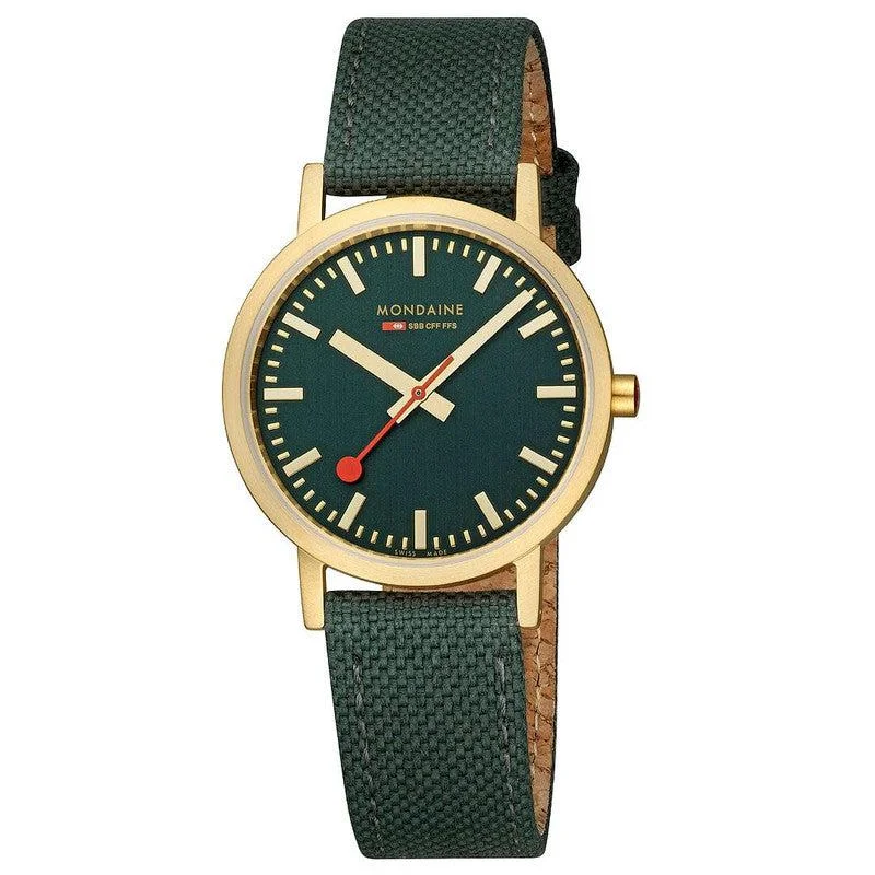 Mondaine Classic Forest Green Textile Analogue Watch 36mm