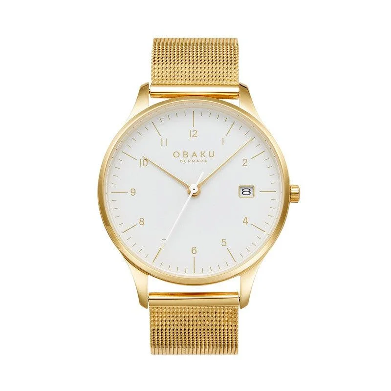 Obaku Chia Gold - White Dial Stainless Steel Gents Watch V298GDGWMG