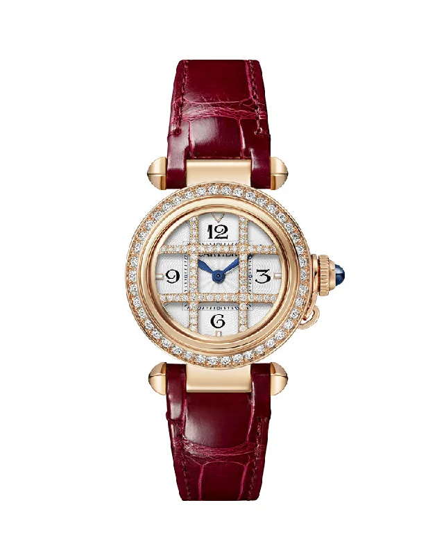 Pasha De Cartier, 30 Mm, Quartz, Rose Gold, Diamonds, 2 Interchangeable Leather Straps