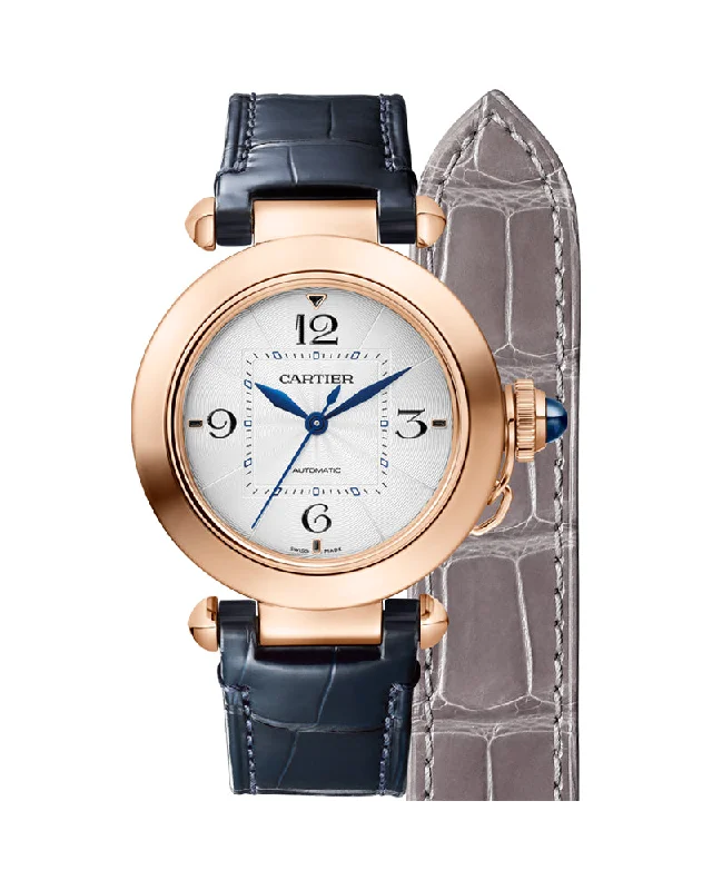 PASHA DE CARTIER, 35 MM, AUTOMATIC MOVEMENT, ROSE GOLD, 2 INTERCHANGEABLE LEATHER STRAPS