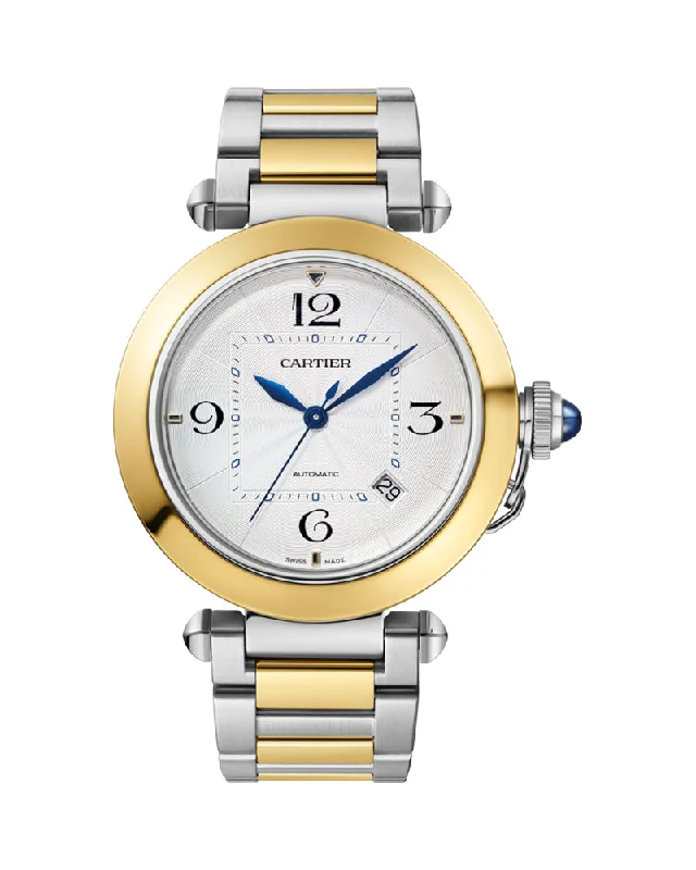 PASHA DE CARTIER , 41 MM, YELLOW GOLD AND STEEL, INTERCHANGEABLE METAL AND LEATHER