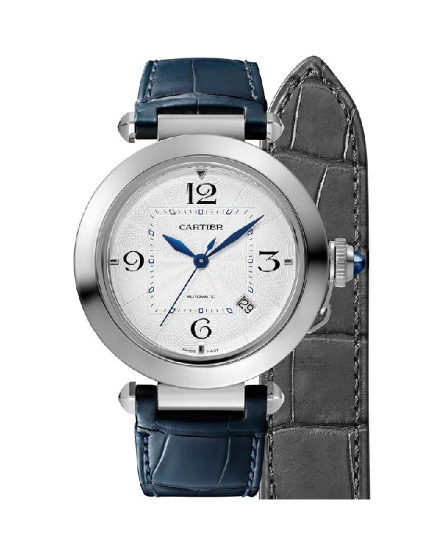 PASHA DE CARTIER, 41 MM, AUTOMATIC MOVEMENT, STEEL, 2 INTERCHANGEABLE LEATHER STRAPS