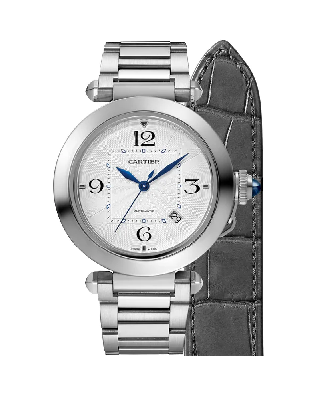 PASHA DE CARTIER, 41 MM, AUTOMATIC MOVEMENT, STEEL, INTERCHANGEABLE METAL AND LEATHER STRAPS