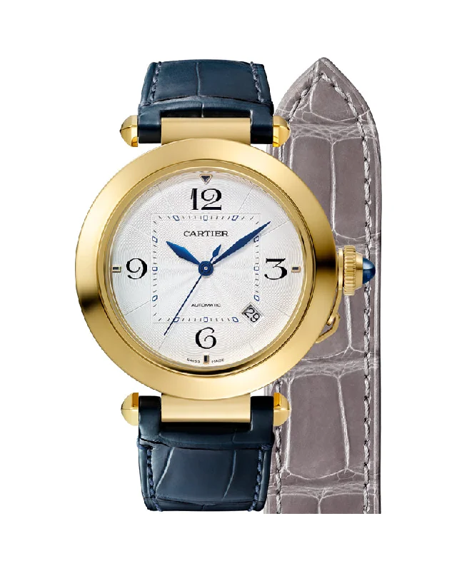 PASHA DE CARTIER, 41 MM, AUTOMATIC MOVEMENT, YELLOW GOLD, 2 INTERCHANGEABLE LEATHER STRAPS