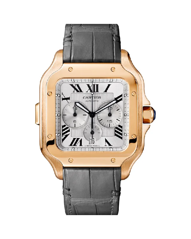 SANTOS DE CARTIER CHRONOGRAPH, EXTRA LARGE, AUTOMATIC, ROSE GOLD, INTERCHANGEABLE LEATHER AND RUBBER BRACELETS