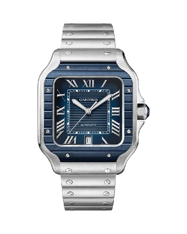 SANTOS DE CARTIER, LARGE, AUTOMATIC, STAINLESS STEEL, INTERCHANGEABLE METAL AND RUBBER