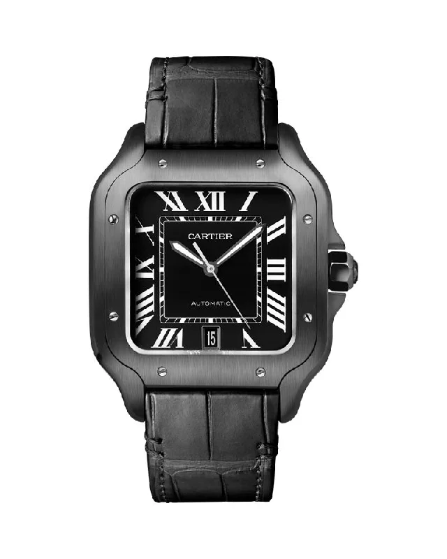 SANTOS DE CARTIER, LARGE, AUTOMATIC, STEEL, ADLC, INTERCHANGEABLE RUBBER AND LEATHER BRACELETS