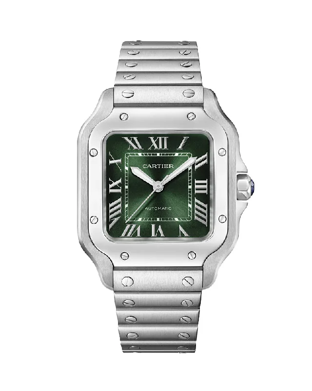 Santos De Cartier, Medium, Automatic, Steel, Interchangeable Steel And Leather Bracelets