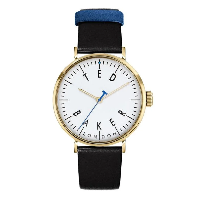 Ted Baker Dempsey Gold-Tone Black Leather Strap