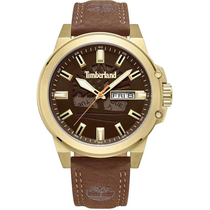 Timberland Canfield 3 Hands Date Brown Leather Strap Watch