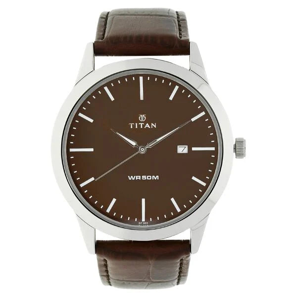 Titan Quartz Analog with Date Brown Dial Leather Strap Watch for Men ns1584sl04