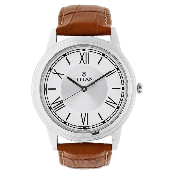 Titan Karishma Silver Dial Analog Leather Strap watch for Men nn1735sl01