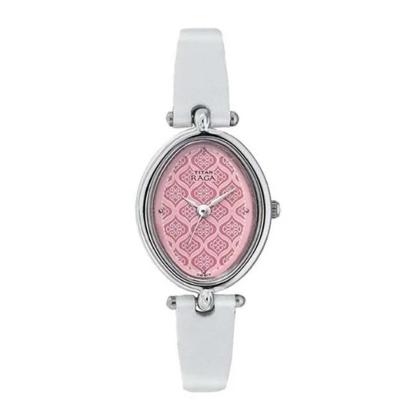 Titan Analog Pink Dial Leather Strap Watch for Women 2418sl01