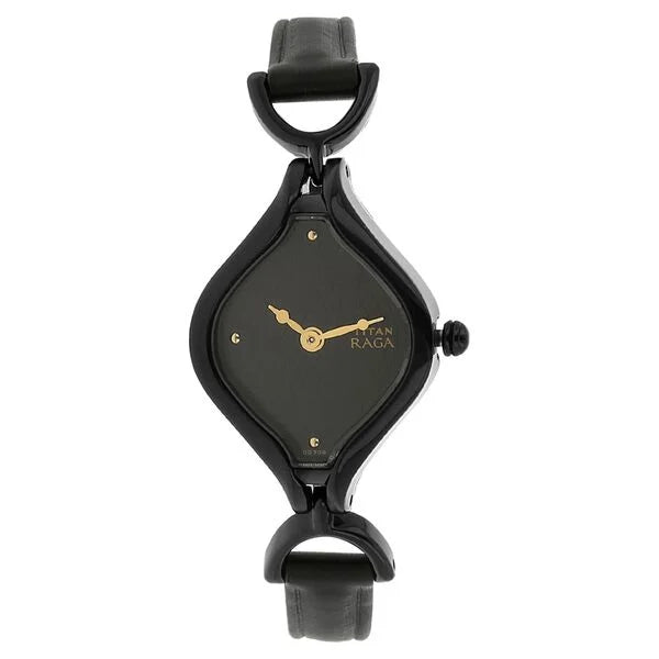 Titan Quartz Analog Black Dial Leather Strap Watch for Women 2531nl01