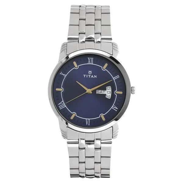 Titan Analog with Day and Date Blue Dial Stainless Steel Strap watch for Men 1774sm01