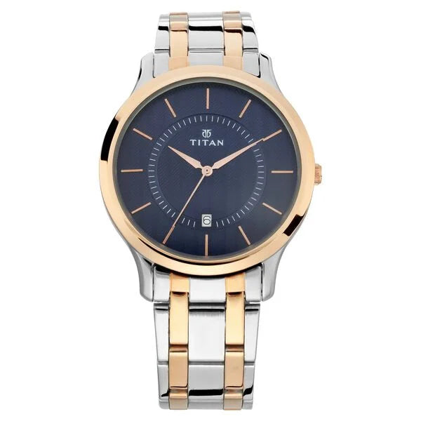 Titan Quartz Analog with Date Blue Dial Stainless Steel Strap Watch for Men 1825km01