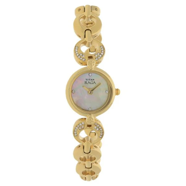 Titan Quartz Analog Mother of Pearl Dial Metal Strap Watch for Women 2444ym07