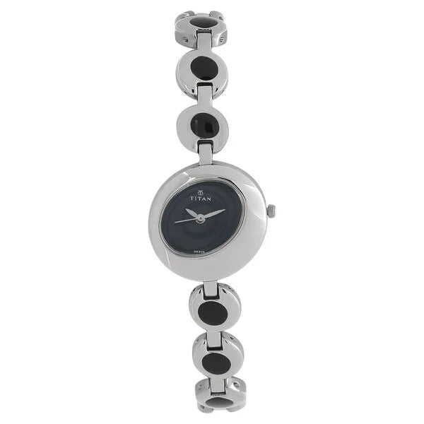 Titan Quartz Analog Black Dial Metal Strap Watch for Women 2485sm02