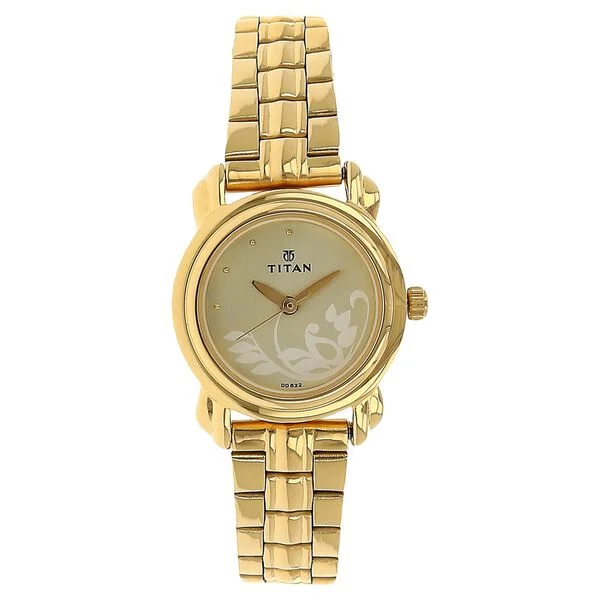 Titan Quartz Analog Champagne Dial Stainless Steel Strap Watch for Women ns2534ym01