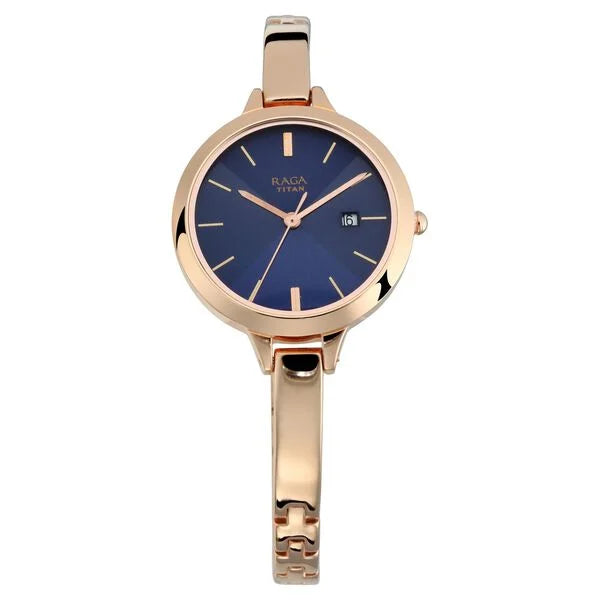 Titan Quartz Analog with Date Blue Dial Metal Strap Watch for Women 2578wm02