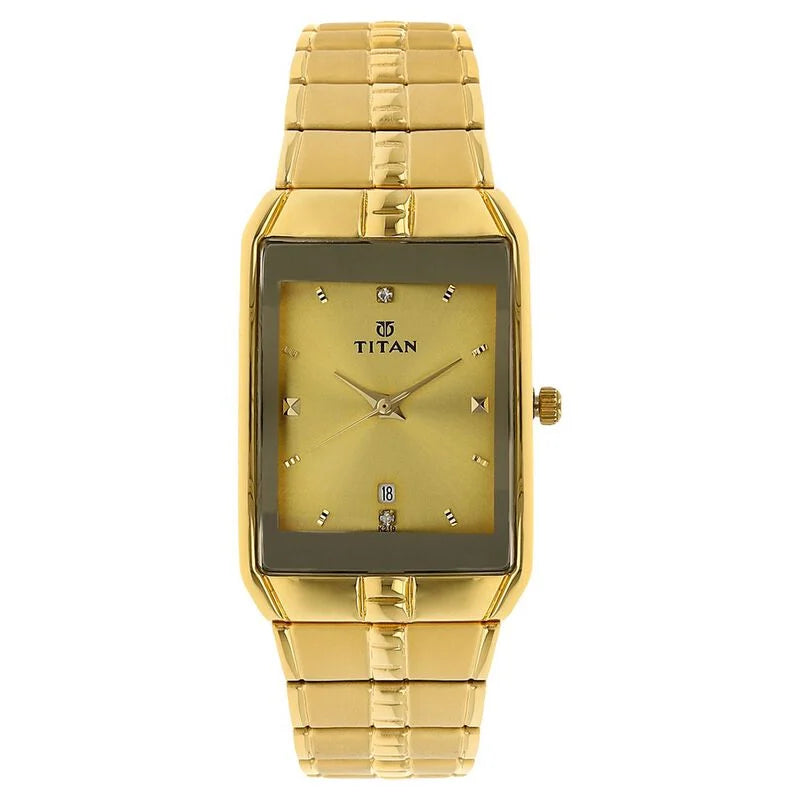 Titan Golden Dial Analog with DateMetal Strap watch for Men 9151ym03