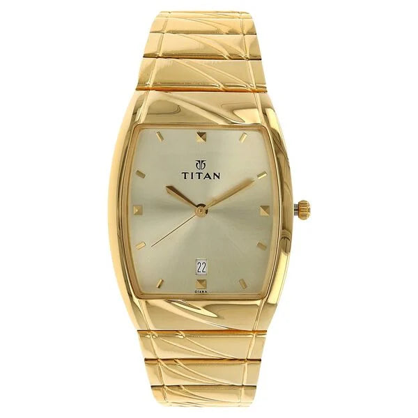 Titan Rectangle Champagne Dial Analog with Date  watch for Men 9315ym02