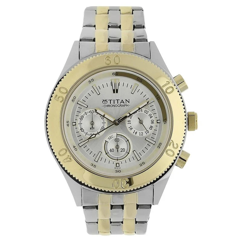 Titan Quartz Chronograph Silver Dial Stainless Steel Strap Watch for Men 9324bm01