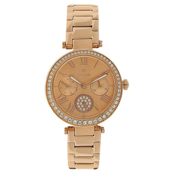 Titan Quartz Analog Rose Gold Dial Stainless Steel Strap Watch for Women 95023wm01