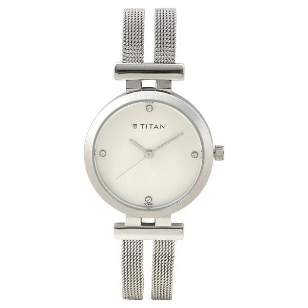 Titan Quartz Analog Silver Dial Stainless Steel Strap Watch for Women 9942sm01