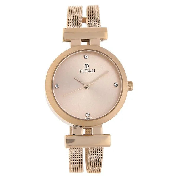 Titan Quartz Analog Rose Gold Dial Stainless Steel Strap Watch for Women 9942wm01