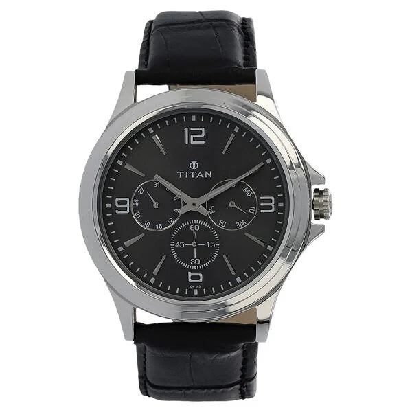 Titan Quartz Multifunction Anthracite Dial Leather Strap watch for Men 1698sl02