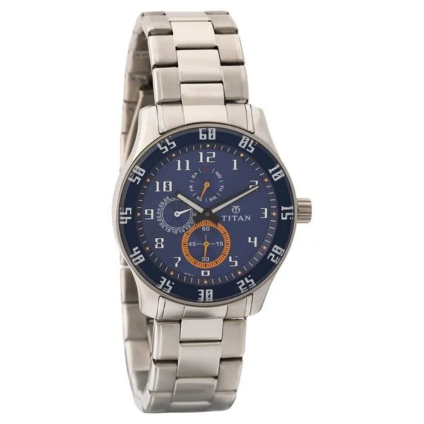 Titan Quartz Multifunction Blue Dial Stainless Steel Strap Watch for Men 1632sm03