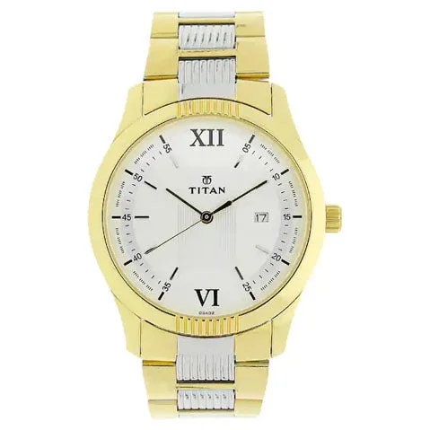 Titan Quartz Analog White Dial Stainless Steel Strap Watch for Men 1739bm01