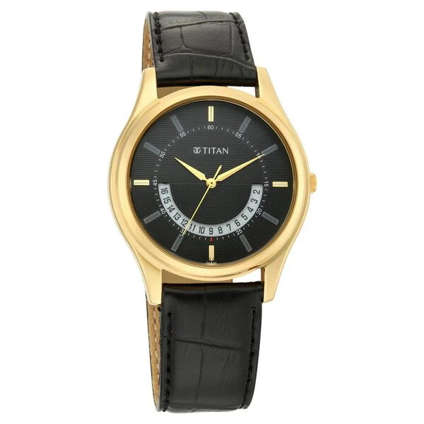 Titan Lagan Black Dial Analog Leather Strap Watch for Men 1713yl01