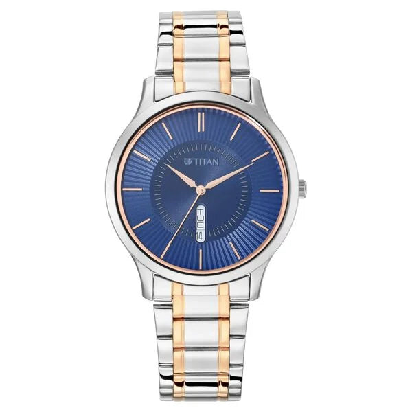 Titan Lagan Blue Dial Analog with Day and Date Metal Strap for Men 1845km01