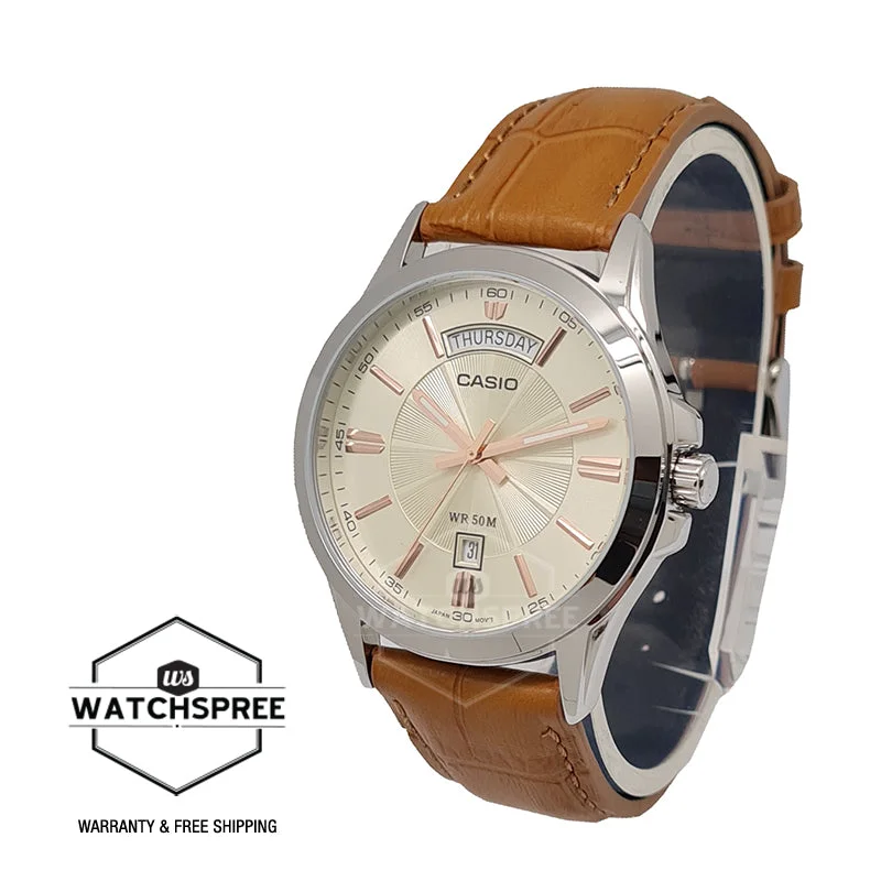 Casio Men's Enticer Series Analog Brown Leather Strap Watch MTP1381L-9A MTP-1381L-9A